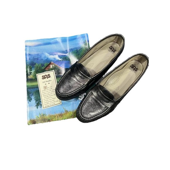 Vintage 90s SAS Wink Tripad Pewter Leather Loafers Size 8.5 M - Picture 1 of 12